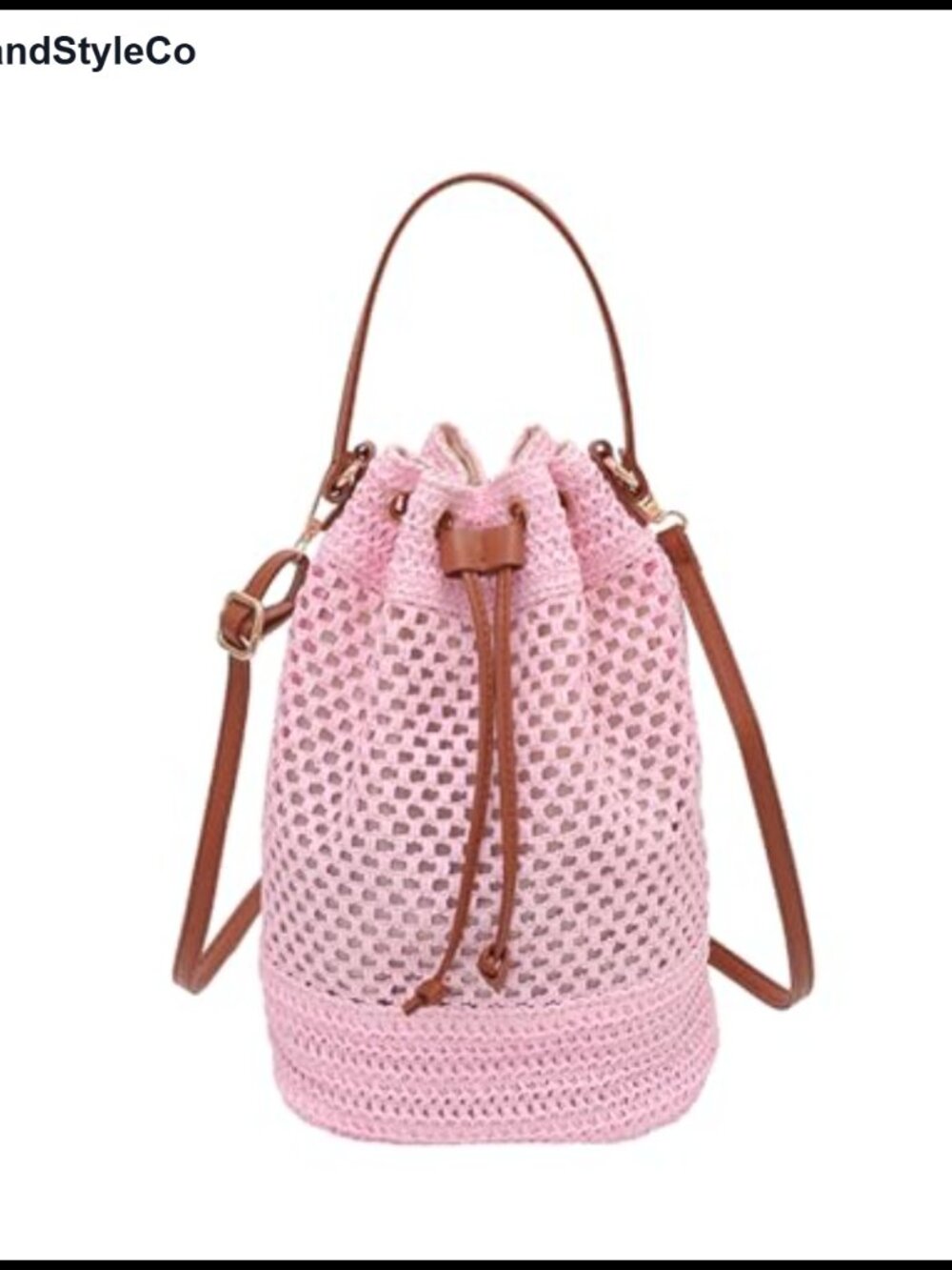 Woven Straw Bucket Handbag Women Crossbody Shoulder Purse